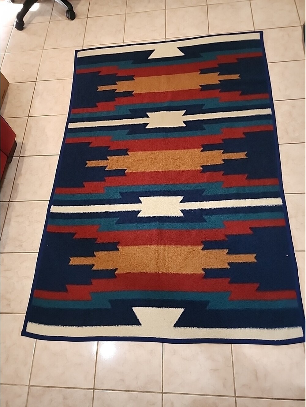 Biederlack Blanket Southwest Aztec Stripe Tribal Reversible Native 74"x51" Blue